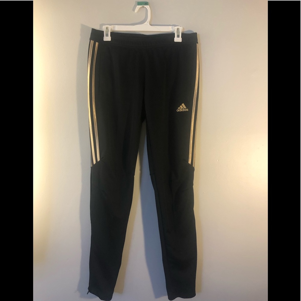 ADIDAS BLACK AND GOLD WOMENS SOCCER SWEATS